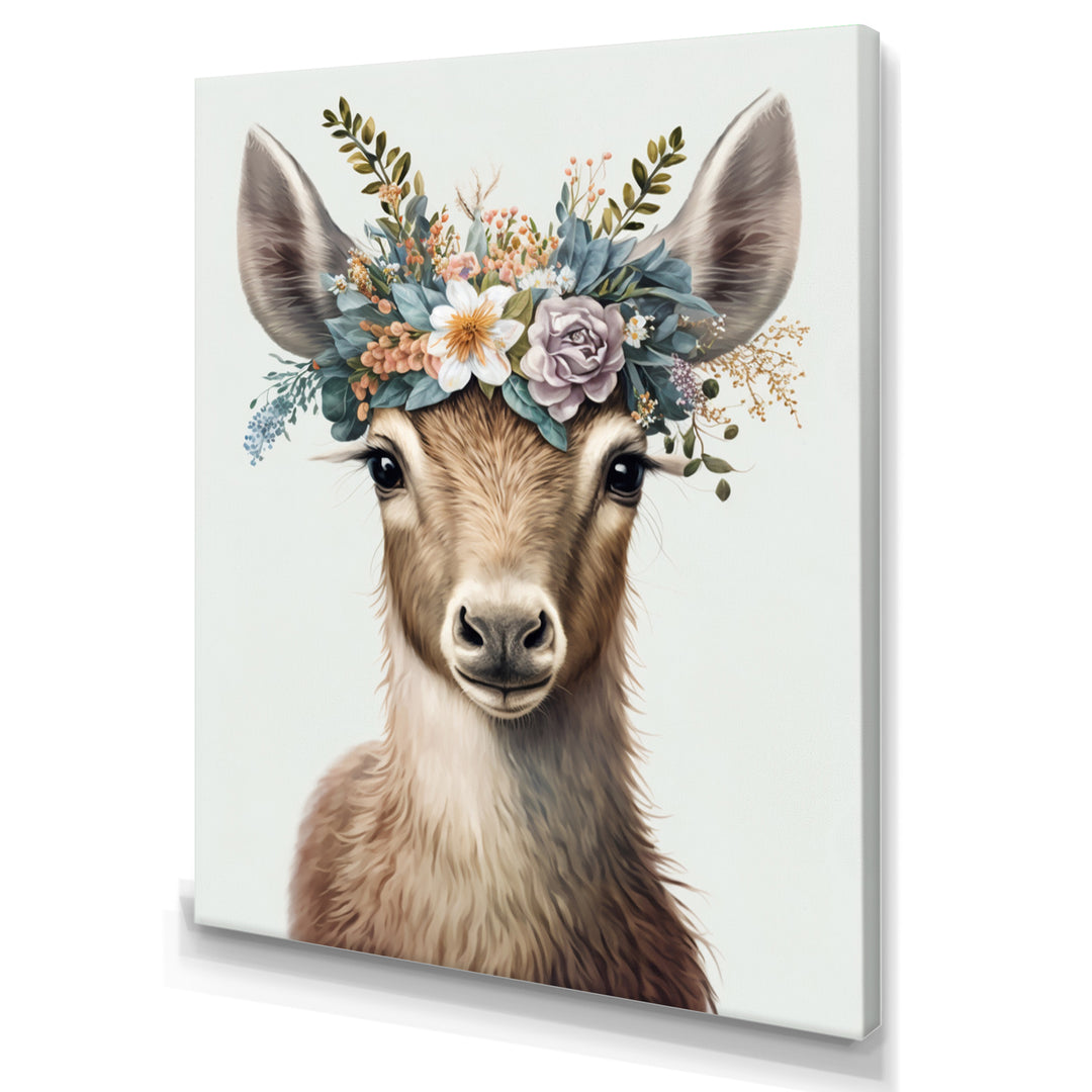 Cute Baby Goat With Floral Crown - Goat Canvas Wall Art