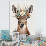 Cute Baby Kangaroo With Floral Crown - Kangaroo Canvas Wall Art