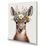 Cute Baby Kangaroo With Floral Crown - Kangaroo Canvas Wall Art