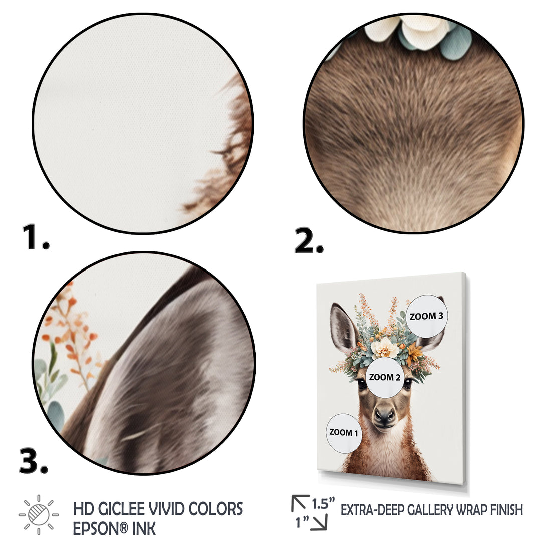 Cute Baby Kangaroo With Floral Crown - Kangaroo Canvas Wall Art