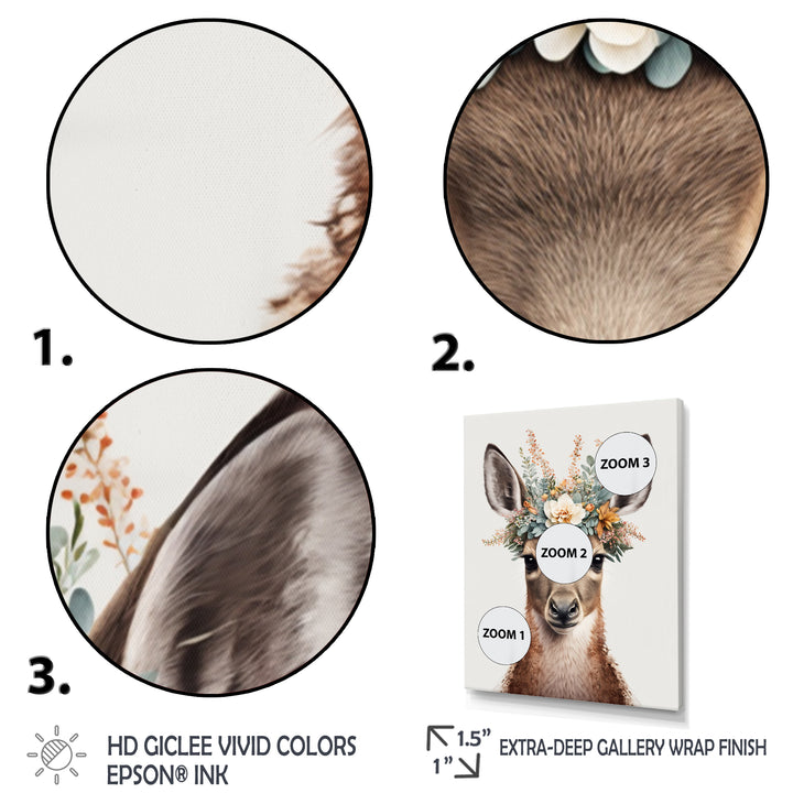 Cute Baby Kangaroo With Floral Crown - Kangaroo Canvas Wall Art