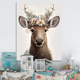 Cute Baby Moose With Floral Crown - Moose Landscape Mountains Wall Decor