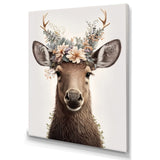 Cute Baby Moose With Floral Crown - Moose Landscape Mountains Wall Decor
