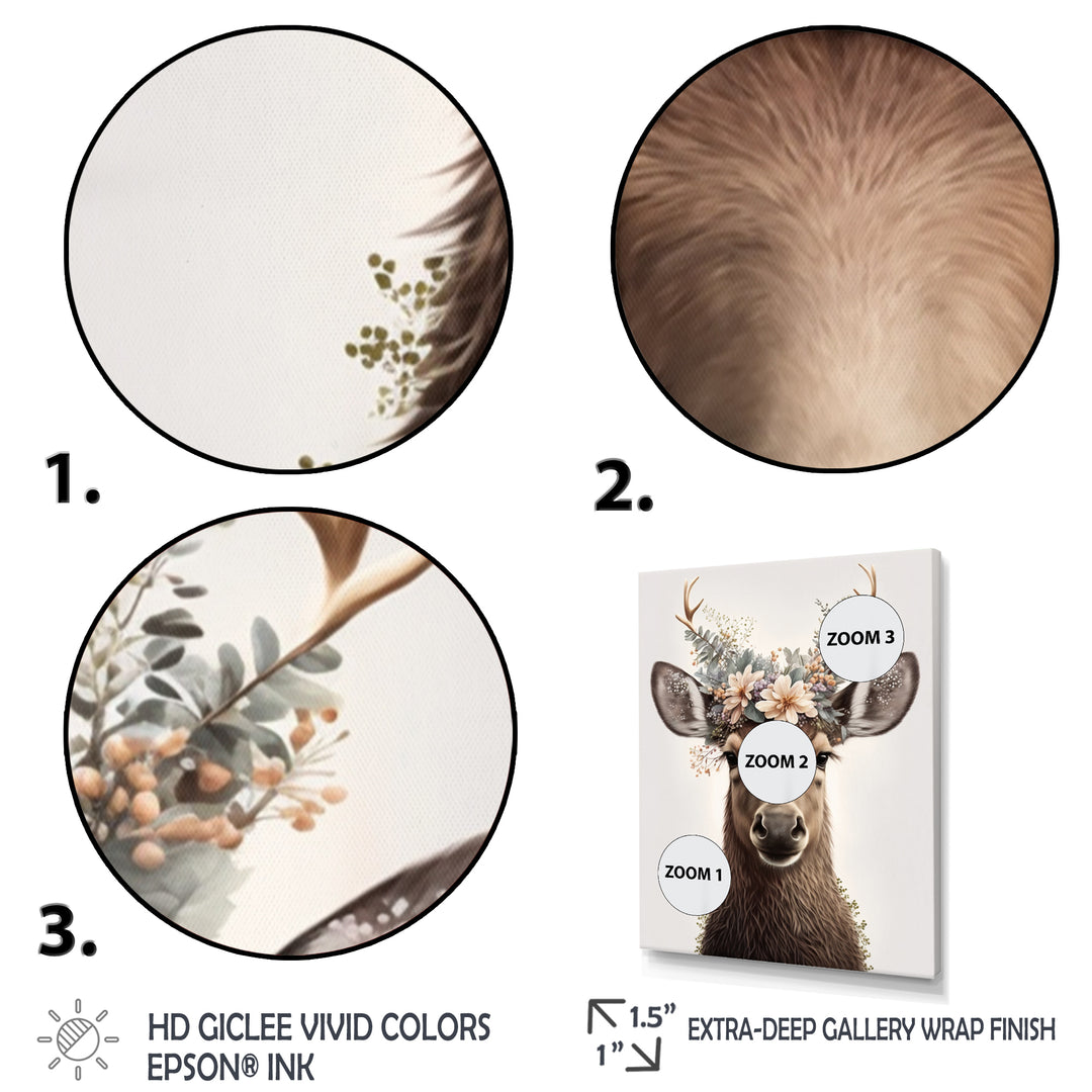 Cute Baby Moose With Floral Crown - Moose Landscape Mountains Wall Decor