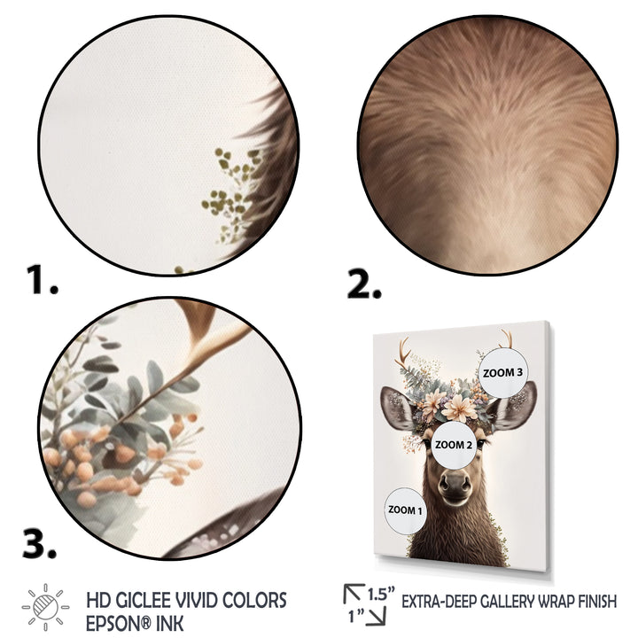 Cute Baby Moose With Floral Crown - Moose Landscape Mountains Wall Decor