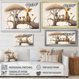 Giraffe And Elephant With Kids - Animals Canvas Wall Art