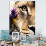 Half Lion Portrait With Flowers - Lion Wall Art Prints
