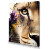 Half Lion Portrait With Flowers - Lion Wall Art Prints