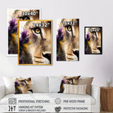 Half Lion Portrait With Flowers - Lion Wall Art Prints