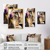 Half Lion Portrait With Flowers - Lion Wall Art Prints