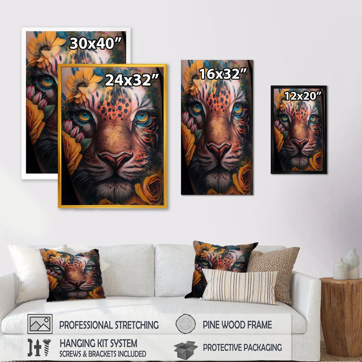 Tiger Tattoo With Flowers - Tiger Large Canvas Wall Art