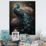 Peacock With Flowers - Animals Canvas Wall Art