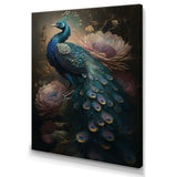 Peacock With Flowers - Animals Canvas Wall Art