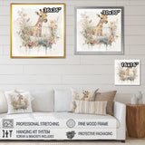 Giraffe In Crib With Flowers - Giraffe Canvas Wall Art