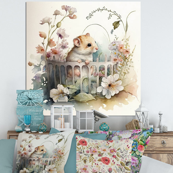 Mouse In Crib With Flowers - Mouse Wall Art Prints