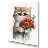 Cat Love Holding Flowers - Brown Cat Wall Art