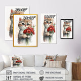 Cat Love Holding Flowers - Brown Cat Wall Art