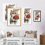 Cat Love Holding Flowers - Brown Cat Wall Art