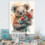 Koala Bear Love Holding Flowers - Koala Framed Canvas Art