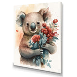 Koala Bear Love Holding Flowers - Koala Framed Canvas Art