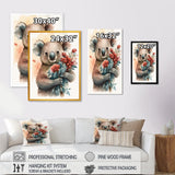 Koala Bear Love Holding Flowers - Koala Framed Canvas Art