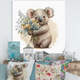 Koala Bear Holding Flowers - Koala Large Canvas Wall Art