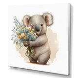 Koala Bear Holding Flowers - Koala Large Canvas Wall Art