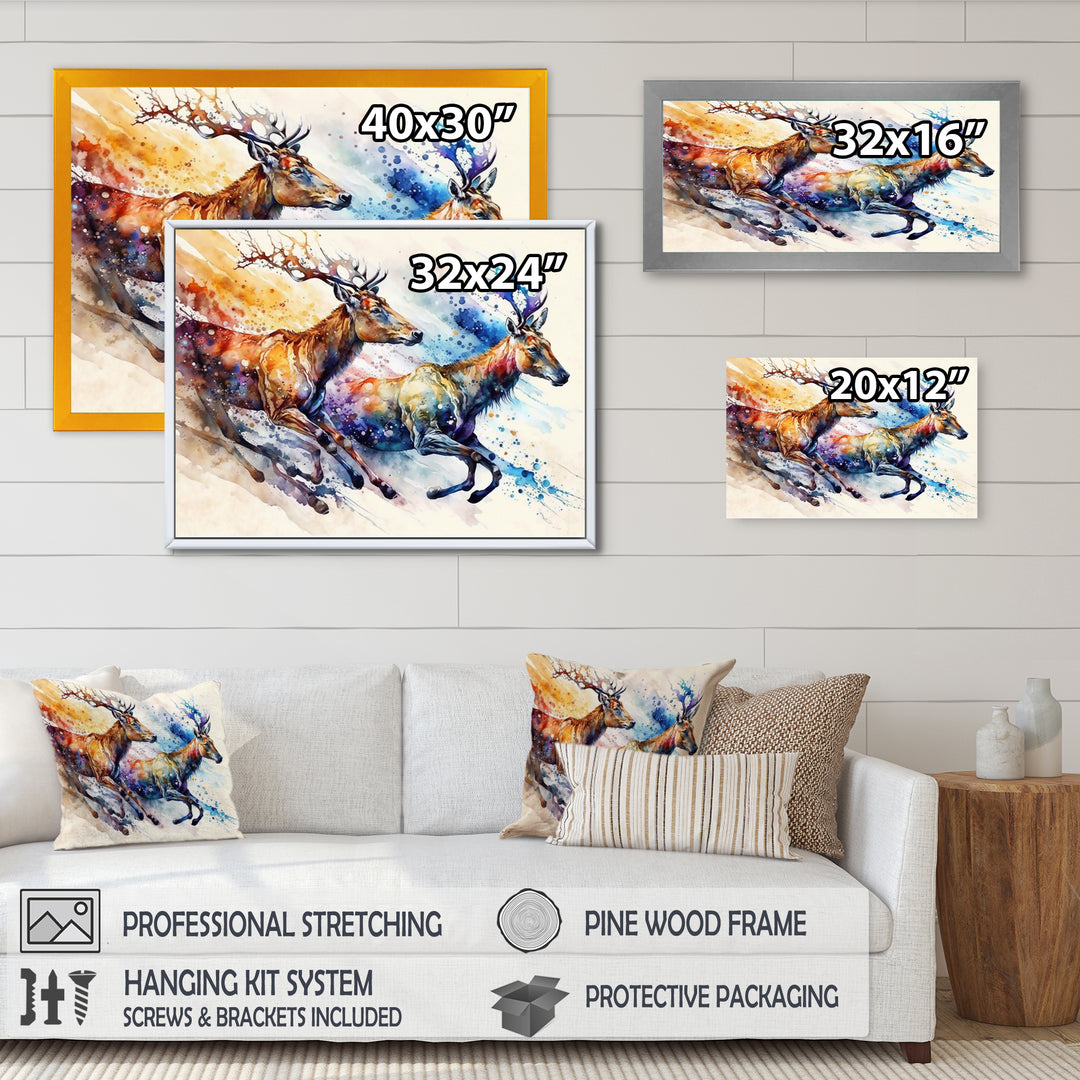 Deers Running - Brown Deer Wall Art