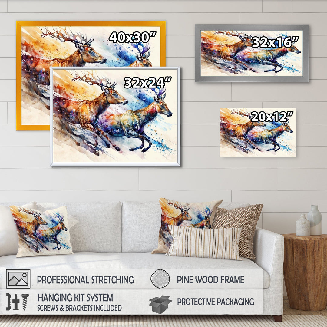 Deers Running - Brown Deer Wall Art