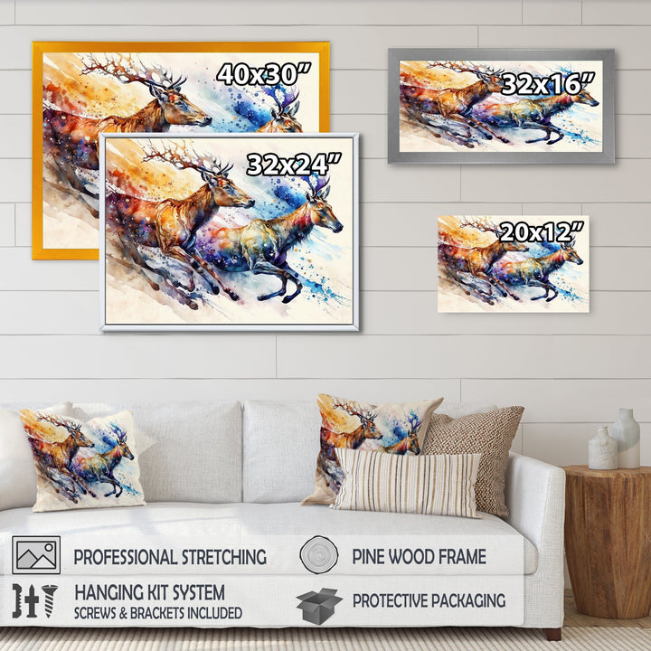 Deers Running - Brown Deer Wall Art