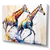 Giraffes Running - Giraffe Framed Canvas Art