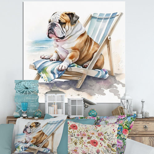 Dog Laying On The Beach - Dog Canvas Wall Art