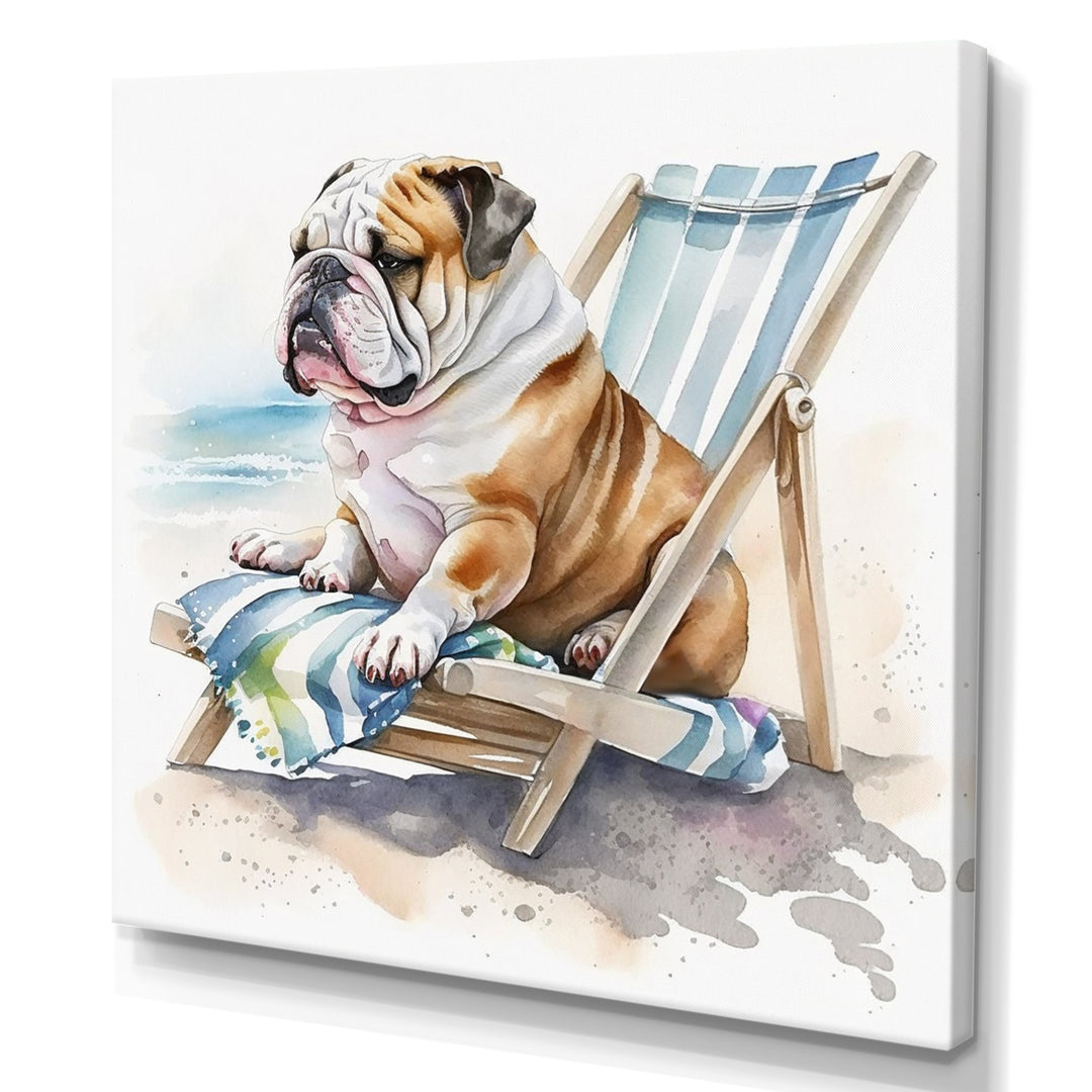 Dog Laying On The Beach - Dog Canvas Wall Art