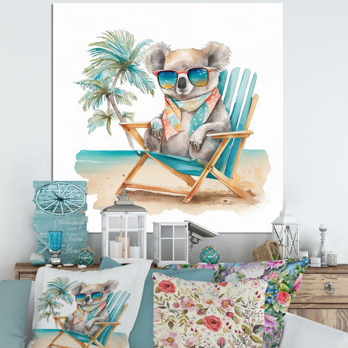 Koala With Sunglasses On The Beach - Gray Koala Wall Art