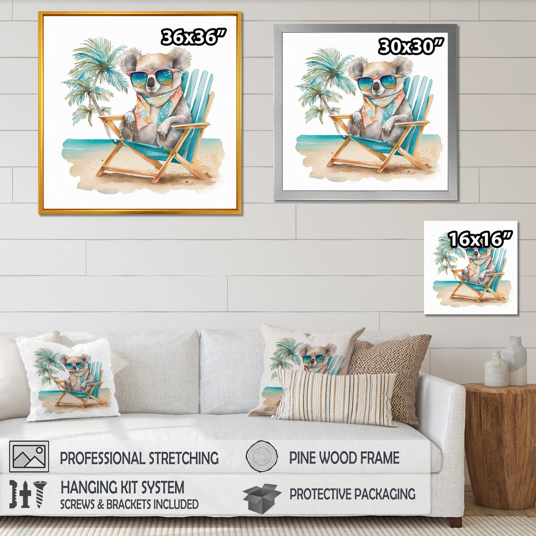 Koala With Sunglasses On The Beach - Gray Koala Wall Art