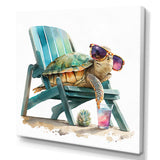 Turtle Laying On A Beach Chair With Sunglasses I - Animals Canvas Wall Art