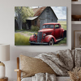 Red Car By Barn - Car Old American Canvas Wall Art