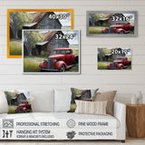 Red Car By Barn - Car Old American Canvas Wall Art