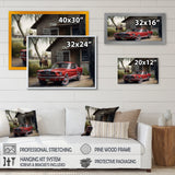 Red Muscle Car On A Ranch - Cars American Muscle Canvas Wall Art