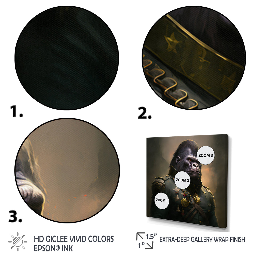 Gorilla In Military Uniform Portrait - Gorilla Canvas Wall Art