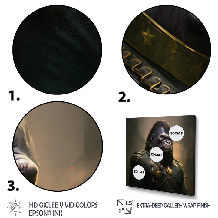 Gorilla In Military Uniform Portrait - Gorilla Canvas Wall Art