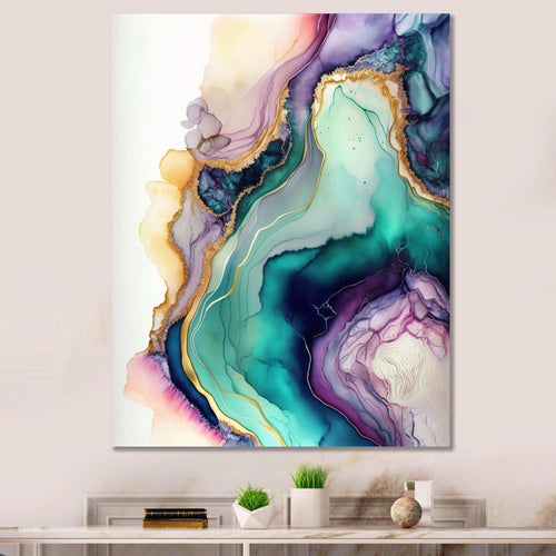 Green Purple Abstract Geode - Abstract Canvas Wall Art
