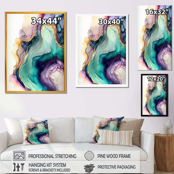 Green Purple Abstract Geode - Abstract Canvas Wall Art