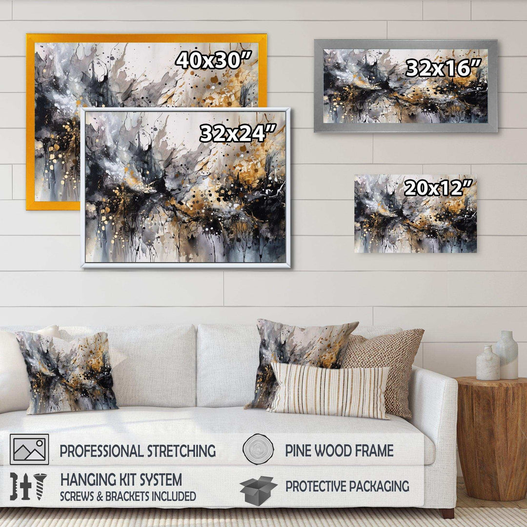 Grey Gold Delicate Abstract Brushstrokes III - Abstract Canvas Wall Art