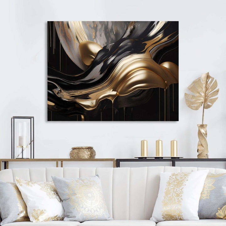 Idesignart gold and black captivating marble ii abstract canvas wall art