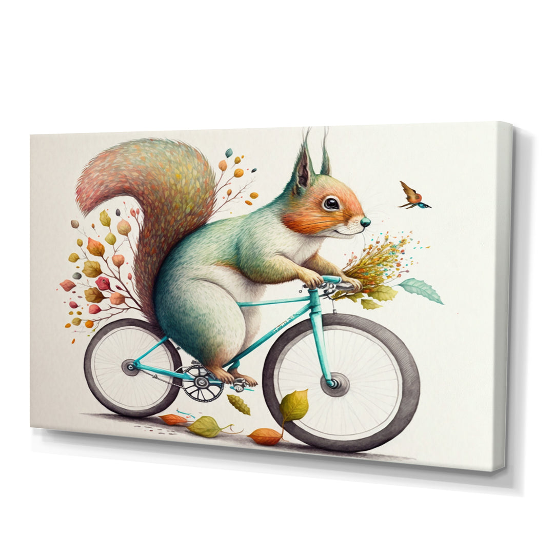 White Squirrel Riding Bike - White Squirrel Wall Art