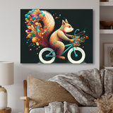 Colorful Squirrel Riding Bike - Squirrel Framed Canvas Art