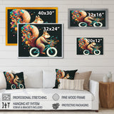 Colorful Squirrel Riding Bike - Squirrel Framed Canvas Art