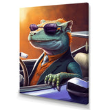 Green Lizard Wearing Sunglasses In Sportscar - Lizard Canvas Wall Art
