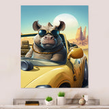 Grey Rhino Wearing Sunglasses In Sportscar - Rhino Wall Decor